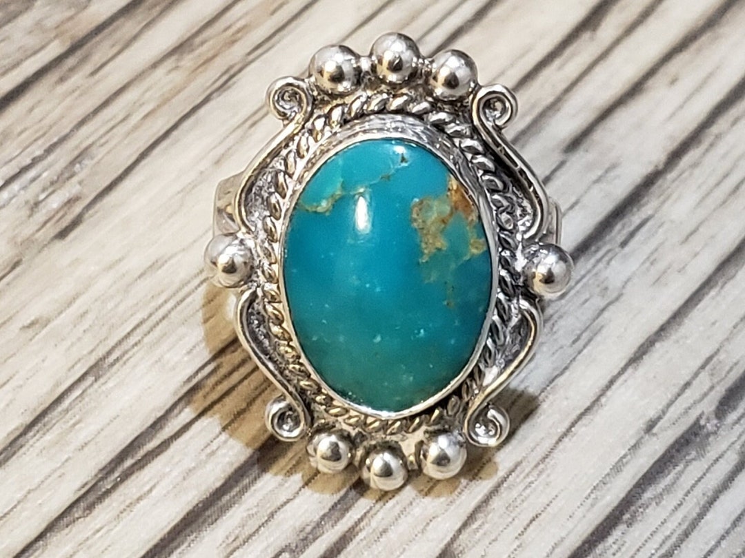 Vintage Southwest Navajo Sterling Silver 925 Ss Oval Cabochon Turquoise ...