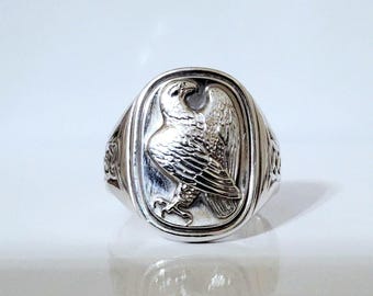 Vintage Georg Jensen designer  luxury sterling silver 925 ss tapered band carved eagle ring with Celtic motif Denmark 1982 Franklin Mint