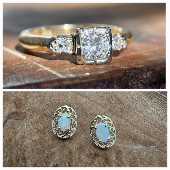 2- 14kt gold items(diamond ring and opal studs) - image 1