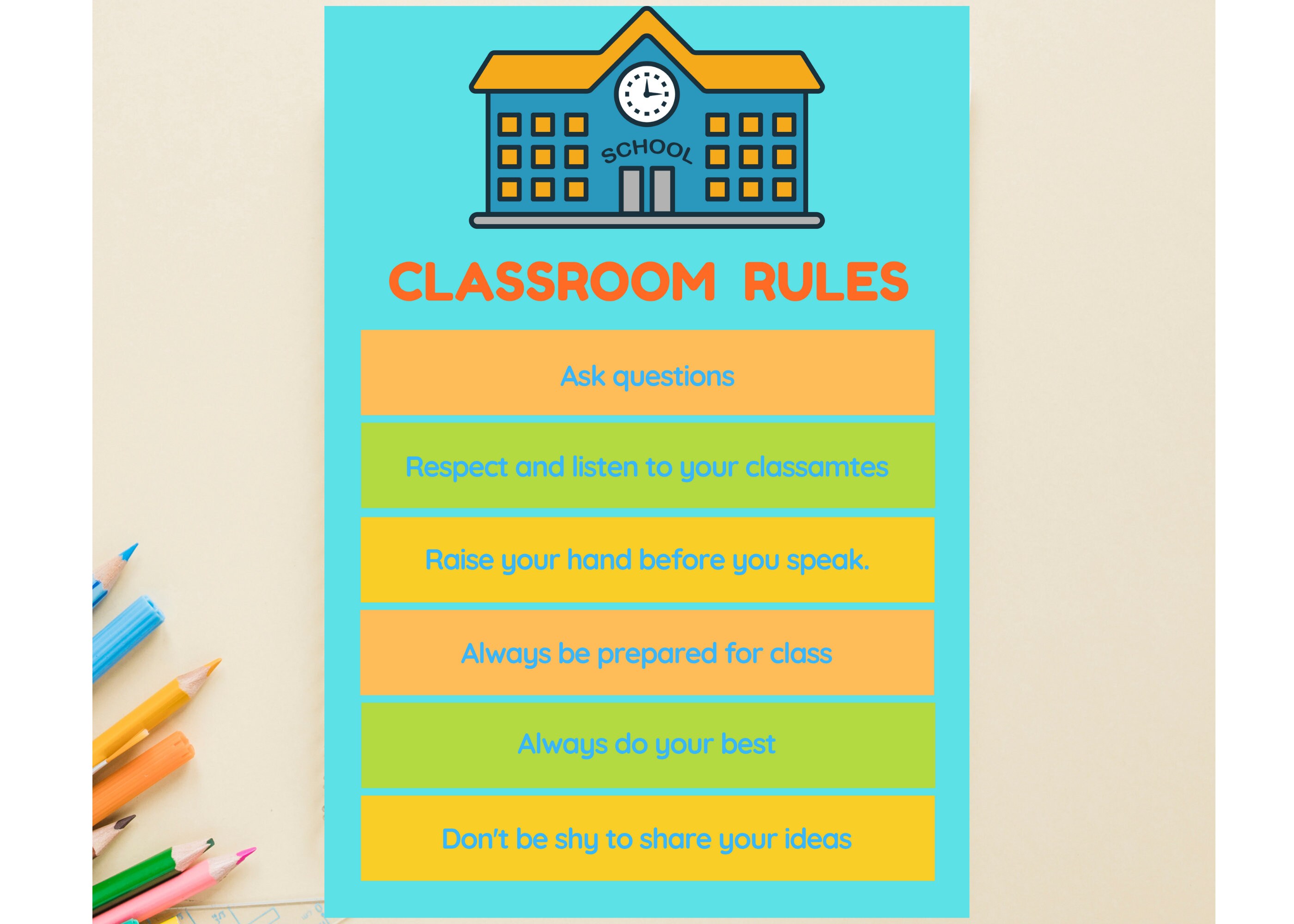Classroom Rules Printable Classroom Chart Classroom Poster Etsy