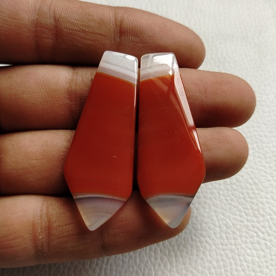 Matched Earring Pair For Jewelry Making Supply Loose Designer Red Banded Agate Pair Cabochon Natural Red Banded Agate Pair Gemstone
