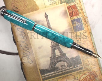 Virage Fountain Pen, Luxury Pen, Custom Pen, Refillable Pen, Sea Pen, Postable Fountain Pen, Teal Pen, Handcrafted Pen