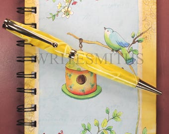 Yellow Lava Acrylic Pen: Handmade Slimline Ballpoint, Cross Refill