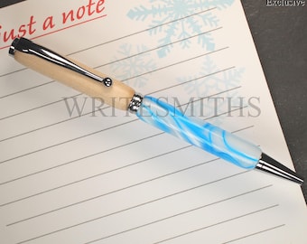Handmade Maple Slimline Pen: Glacial Acrylic, Refillable Cross Pen