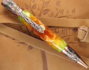 Phoenix Themed Pen, Handmade Pen, Custom Pen, Gaming Pen, Refillable Pen, Parker Pen, Dungeons & Dragons Pen, Autumn Pen