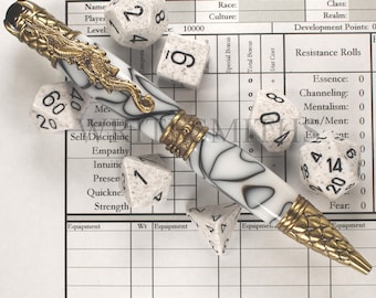 White Dragon Pen, Luxury Pen, Handmade Pen, Gaming Pen, Refillable Pen, Parker Pen, Heavy Pen, Dungeons and Dragons Pen