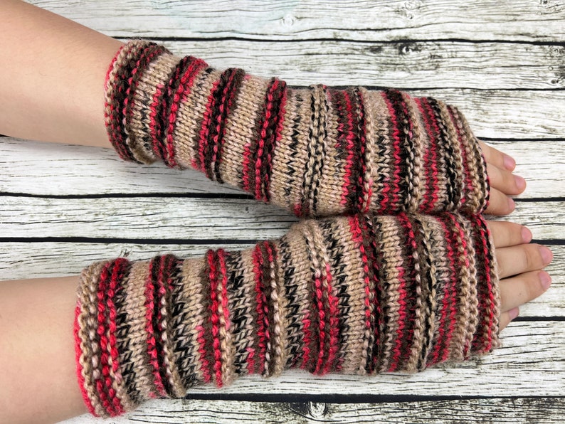 Wool Fingerless gloves, Arm warmers, Womens Long Fingerless Mittens, Wrist warmers, Hand warmers immagine 5