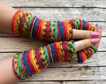 Wollen Vingerloze handschoenen, Armwarmers, Dames Lange Vingerloze Wanten, Polswarmers, Handwarmers