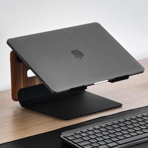 Wood laptop stand, MacBook stand, laptop holder laptop dock laptop riser laptop MacBook accessories, folding laptop stand work from home EU