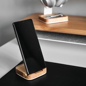 Wooden phone stand for desk PH:ST, cell phone stand, unique mobile phone stand, office supplies, coworker gift, work from home office