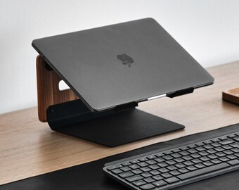 Wood laptop stand, MacBook stand, laptop holder, laptop dock, laptop riser, laptop macbook accessories, folding laptop stand, work from home