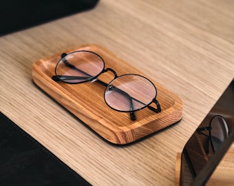 Wooden desk organizer tray, catch all tray for pens, glasses, keys, anniversary gift for men, jewelry organization, accessories organizer