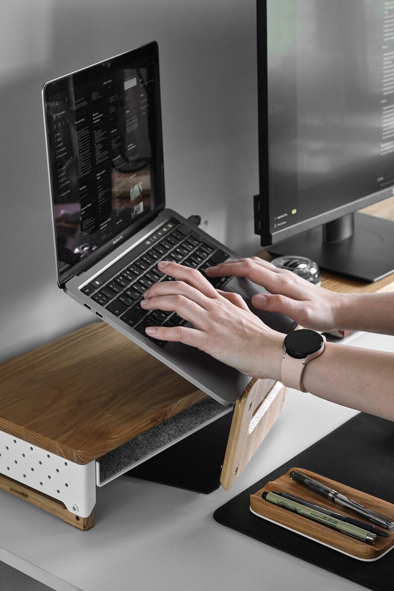 Wood Laptop Stand MacBook Pro Stand Vertical Laptop Riser Etsy