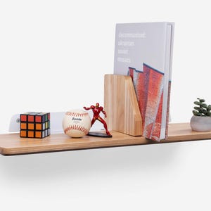 Natural Wood Floating Shelves & Hanging Bookshelf | Minimalist Organizer with Cable Management | Perfect for Modern Home Office or Workspace