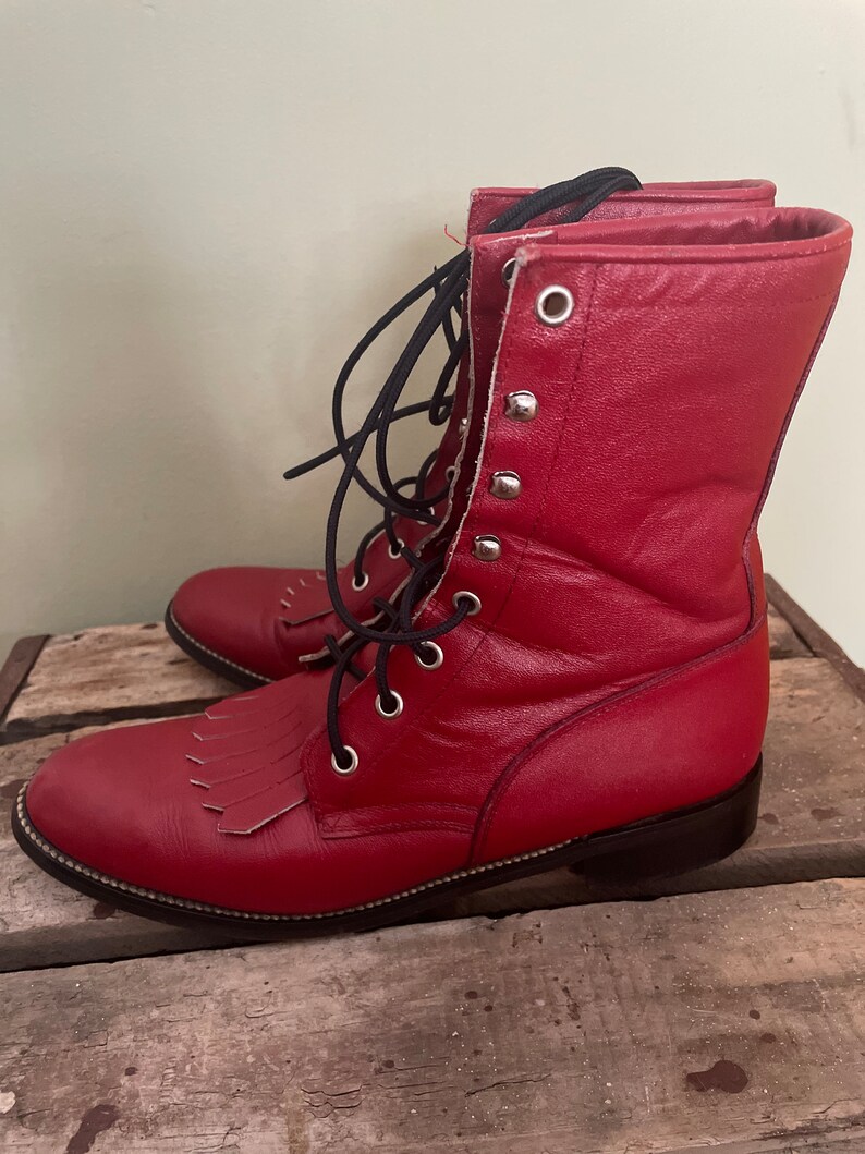 Diamond J Boot /vintage Ladies Leather / Size 7.5B / Red Etsy