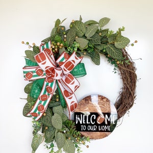 Football wreath for your front porch, front door, fall sports wreath, family room decor, football game decoration, welcome grapevine wreath