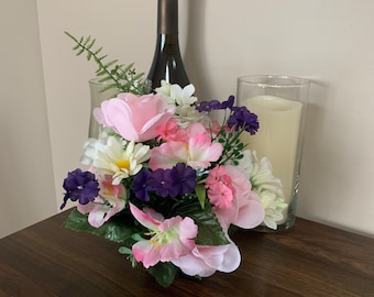 Wine Bottle Floral Attachment: Silk Flower Bouquet Clip Centerpiece