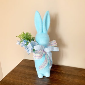 Blue Flocked Easter Bunny: Floral Table Centerpiece