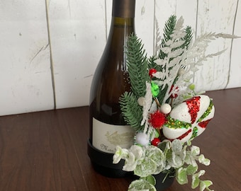 Christmas Bottle Bouquet, Hostess Gift, Holiday Floral Attachment