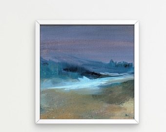 Giclée Art print, abstract landscape poster, square wall art, Norwegian mountains, Scandinavian cabin, atmospheric landscape painting,