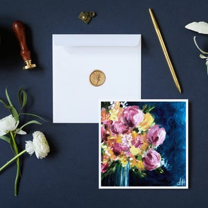 Confezione da 10 biglietti piegati Blooming Happy, biglietti di auguri e ringraziamento, biglietti d'arte floreale per lei, biglietti regalo di compleanno con bouquet di fiori colorati