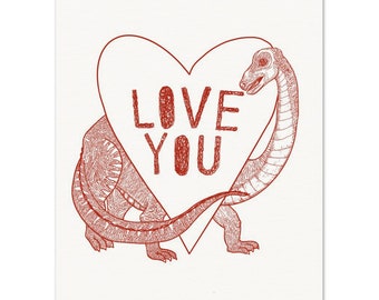 Archival Matte Print- Love You Dino, Dinosaur art, Valentines Gift