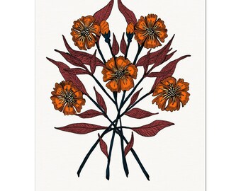 Archival Matte Print- Fall Flowers, Original Illustration, Botanical Design