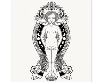Archival Matte Print- Lady Of The Moon, Female Figure, Original Artwork, Museum Quality Prints