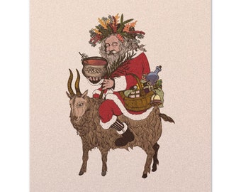 Archival Matte Print - Wassail, Santa, Yule goat, Holiday decor, Wassail bowl