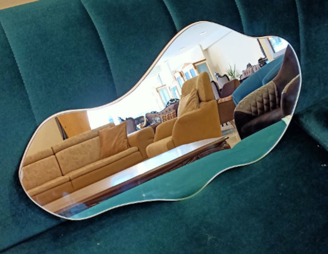 Irregular Pond Mirror Asymmetrical Wavy Wood Mirror Etsy