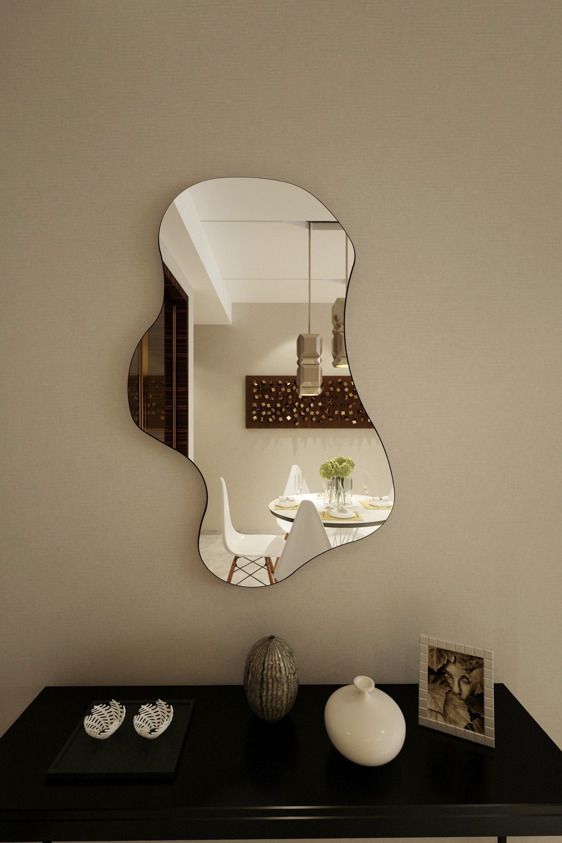 Large Irregular Wood Mirror for Wall Wavy Aesthetic | Etsy