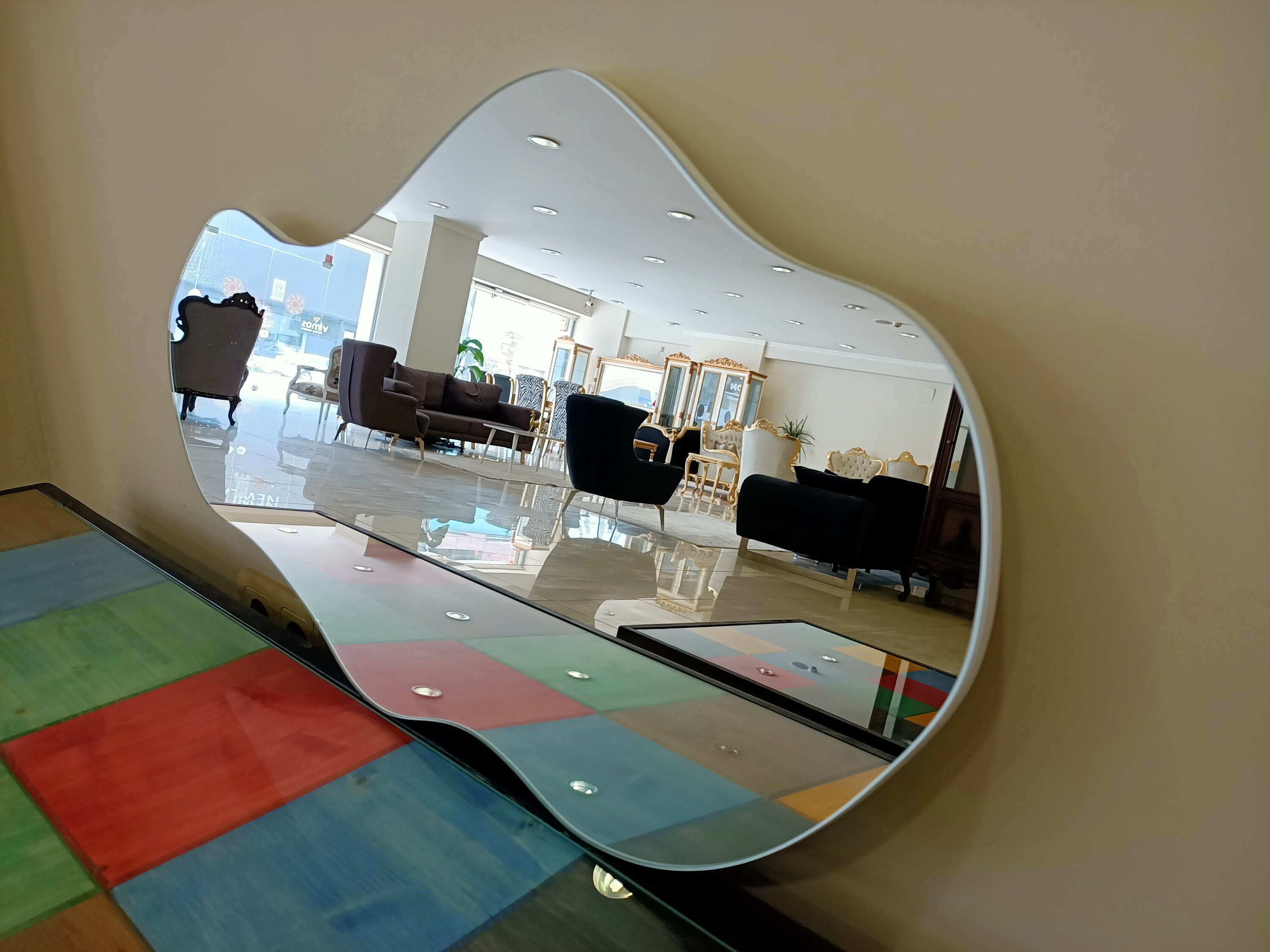 Irregular Pond Mirror Asymmetrical Wavy Wood Mirror Etsy