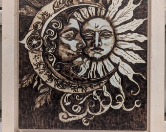 Celestial Moon Sun Wood Burning Art - Etsy