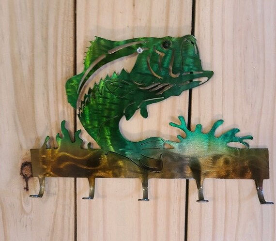 bass fish wall hooks Fish Key Holder, Home Decor, Wall Decor, Cabin, Lakehouse, Key Holder,  Metal Artwork, Bass Fishing, Freshwater Fishing, Key Hooks