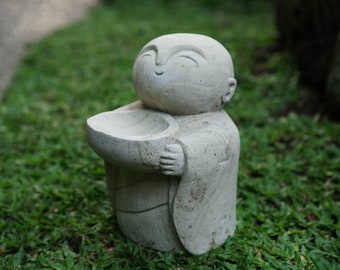 Stone Buddha Jizo Sculpture 7.8" inch - 20 Cm, Jizo Statue, Guardian Jizo, Stone Carving, Hand Carved, Handmade, Handicraft, Garden Decor