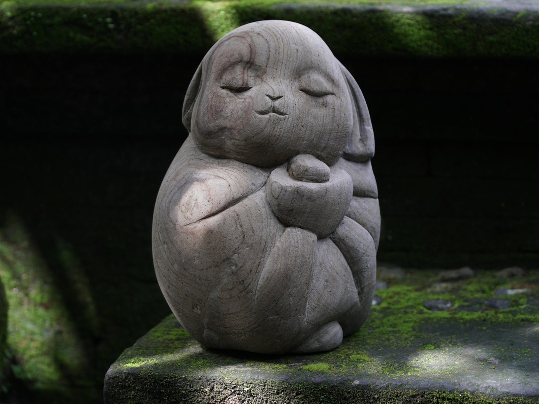 Stone Rabbit Meditate Sculpture 7.8