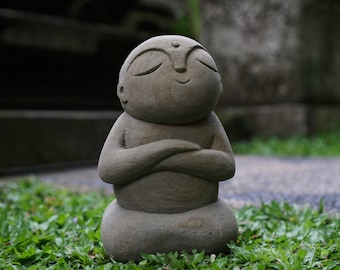 Escultura Jizo de 20 cm, piedra Jizo, Buda Jizo, arenisca, Jizo japonés, hecha a mano, tallada a mano, para exteriores, decoración de jardín, regalos