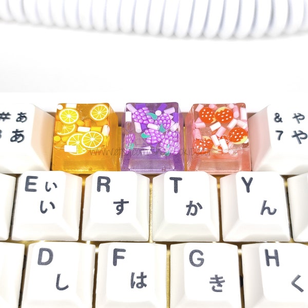 Soda Series Keycap - Orange, Strawberry, Grape Fruit | Artisan Cute Kawaii Keycap - MX-Style Mechanical Switches