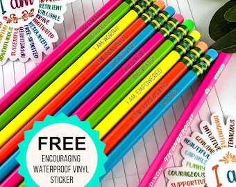 Lot de crayons personnalisés, Ticonderoga, crayons néon gravés personnalisés, Cadeau encourageant, Fournitures scolaires personnalisées, Retour à l'école, Bas de Noël