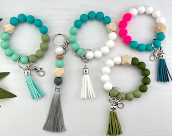 Silicone Bead Wristlet Keychain, Bead Bracelet Personalized, Keychain Gift, Boho Keychain Wristlet, Gift for Teacher, Key Organizer