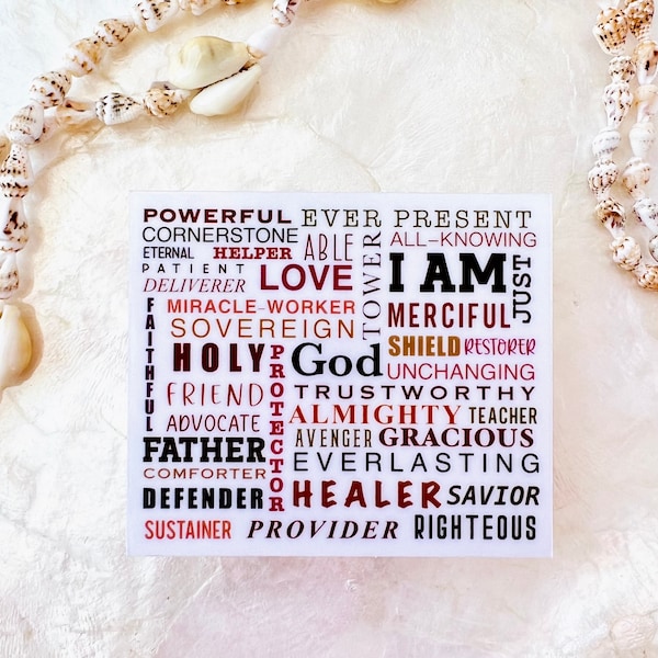 Names of Jesus Sticker, Names of God, Scripture Bible Verse Sticker, Christian Stickers, Faith Decal, Boho Desk Decor, Water Bottle Stickers