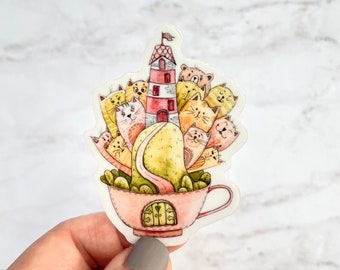 Cute Cat Mug Sticker, Miniature House Cat Sticker, Cat Lover Sticker, Laptop Sticker, Aesthetic Sticker, Best Friend Gift, Junk Journal