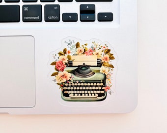 Etiqueta engomada clara de la máquina de escribir vintage, etiqueta engomada retro de la máquina de escribir manual floral, etiqueta engomada floral, etiqueta engomada del diario, etiqueta engomada del matraz hidráulico, estética