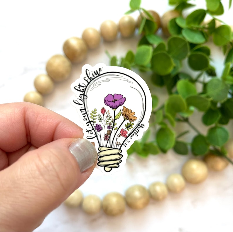 Let Your Light Shine Sticker, Christian Sticker, Matthew 5:16, MINI Bible Vinyl Sticker, Best Friend Gift, Faith Sticker, Bible Journal, Encouraged Generation