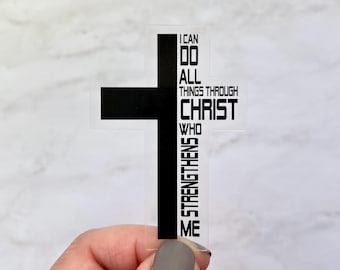 I Can Do All Things Vinyl Sticker, Philippians 4 13 Cross Christian Waterproof Sticker, Scripture Faith Bible Verse Sticker, Jesus Saves