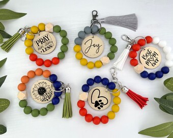 Silicone Beaded Wristlet Keychain, Women's Boho Personalized Custom Wristlet, Teacher's Gift, Mother's Day Gift, Bogg Bag, Bridesmaid Gift
