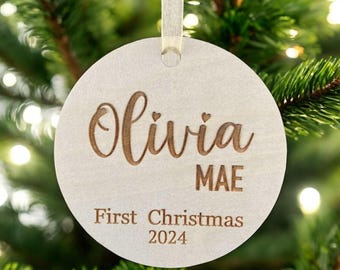 Baby's First Christmas Ornament 2024, Personalized Baby Ornament Wooden Keepsake for Newborn, Custom Baby Shower Gift, Baby Name Sign 2024