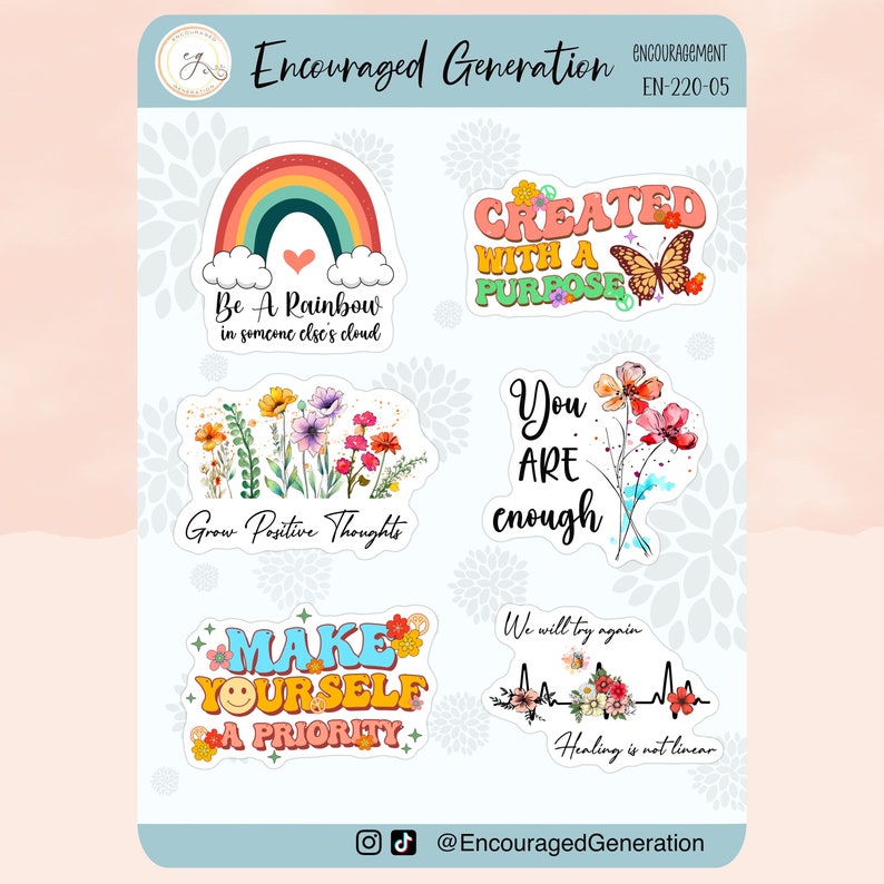 Created With A Purpose Sticker Sheet, Affirmation Sticker, Mental ...