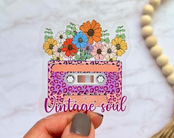Vintage Soul Cassette Tape CLEAR Sticker, Floral Cassette Tape Retro 80's 90's Sticker, Floral Sticker, Best Friend Gift, Music Sticker