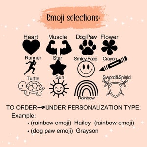 Puede incluir: Una selecci&oacute;n de ilustraciones de emojis negros, incluyendo un coraz&oacute;n, m&uacute;sculo, pata de perro, flor, corredor, estrella, cara sonriente, cray&oacute;n, tortuga, sol, arco&iacute;ris y espada y escudo. Texto "Emoji selections:" y ejemplos.